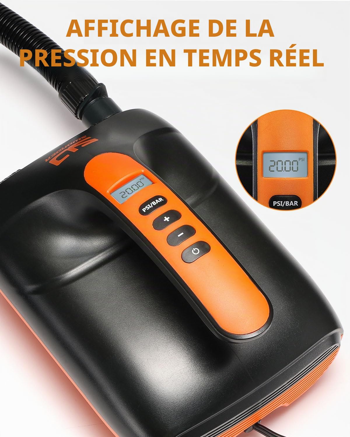 Swonder Pompe Électrique Numérique Haute Pression 20 PSI pour Paddle Gonflable, Kayak, Tente – Gonfleur Sup à Double Étape Intelligente avec Arrêt Automatique – Disponible en Deux Couleurs