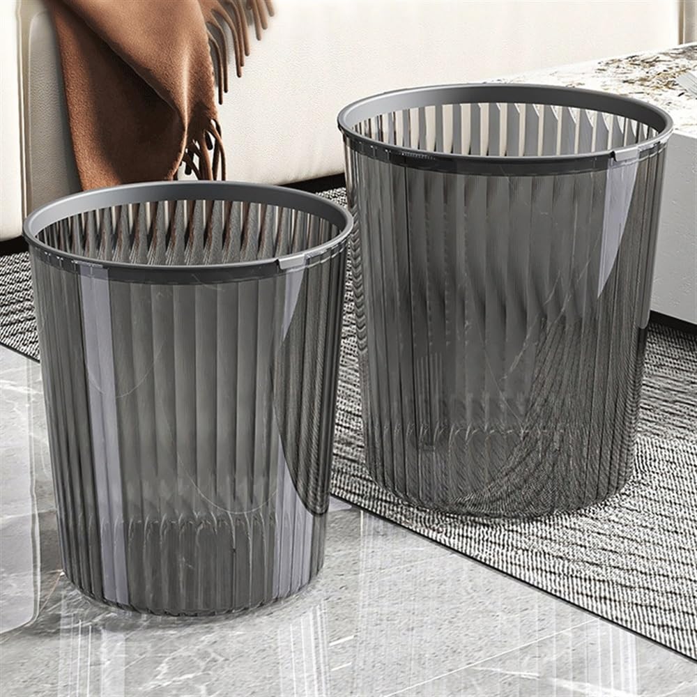Cubo de Basura para Oficina Papelera, sin tapa, con aro de compresión Papelera de plástico transparente gris y blanco for el hogar, la cocina, la oficina, paquete grande/pequeño de dos Cubo de Recicla