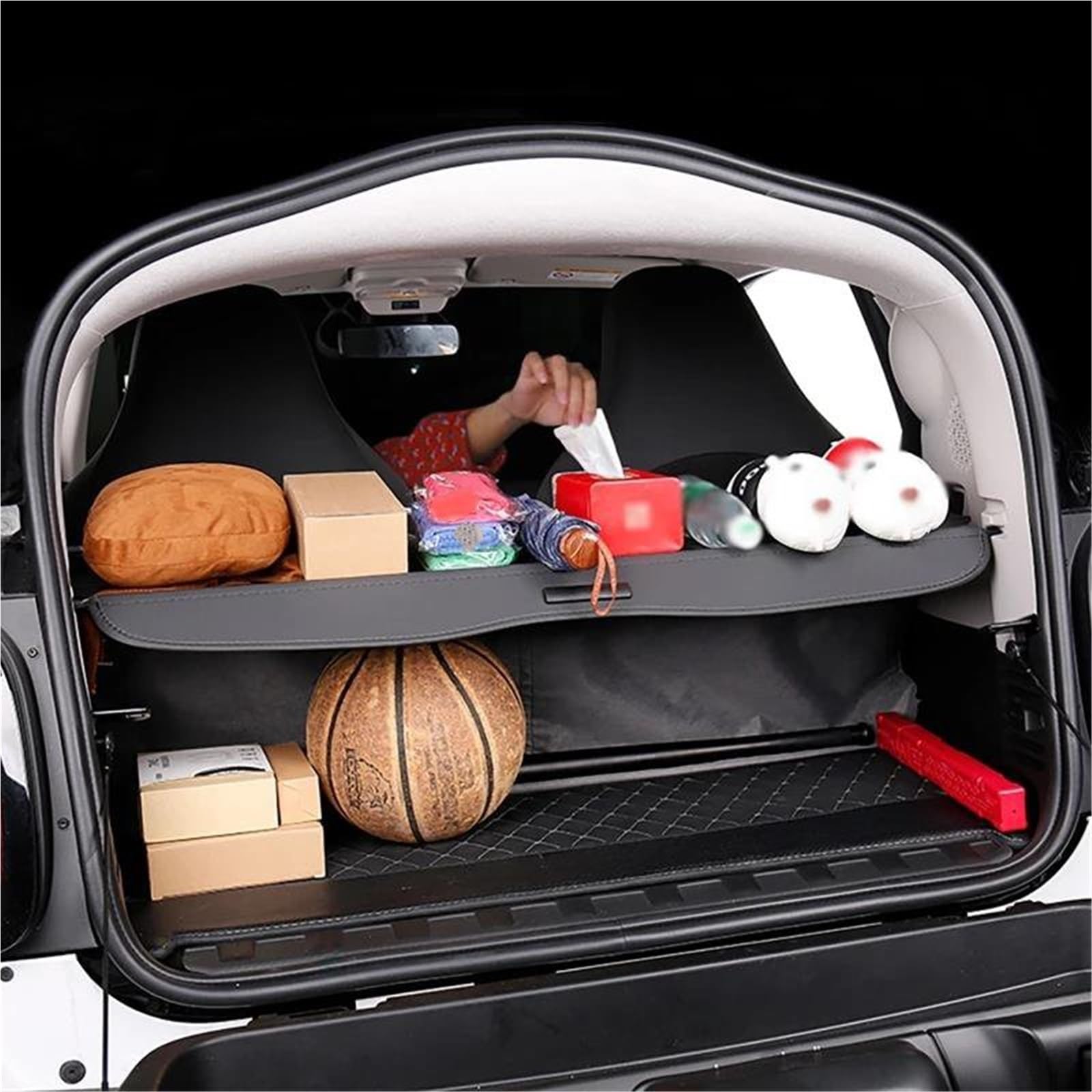 Generico Copertura Bagagliaio Copertura per Bagagliaio Posteriore per Auto con Pannello Portaoggetti Divisorio Tascabile in Rete per Benz per Smart Fortwo 453 2015-2022 Copertura del Bagagliaio