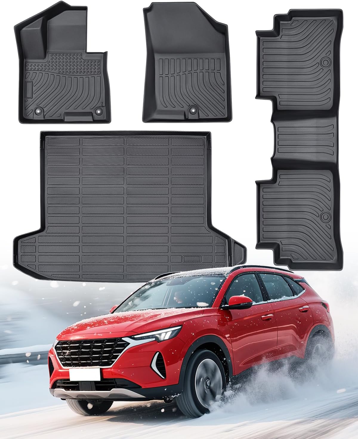 DiffCar® Floor Mats & Cargo Liner for Hyundai Tucson PHEV (Plug-in Hybrid) 2022-2025 | All Weather TPE Rubber Car Accessories for Tucson | 4PCS Automotive Front Rear Row Trunk Car Mat Full Set Black