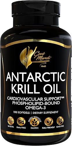 Cocó March N.M.D Aceite de krill antártico puro  1000 mg fosfolípidos unidos a fosfolípidos Omega-3 EPA, DHA, colina y astaxantina  Absorción rápida
