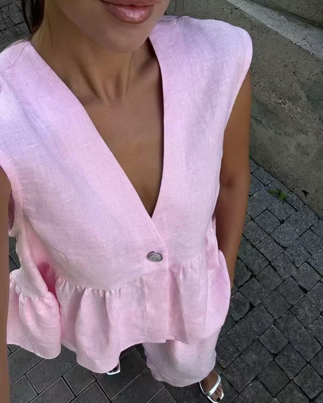 Wuitrie Pant Sets Women 2 Piece Outfits Sleeveless V Neck Vest Wide Leg Pants Going Out Beach Vacation Sets for Women - Image 4