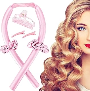 Heatless Hair Curler for Long Hair, Upgrade Heatless Curling Rod Headband No Heat Silk Curling Ribbon Rods with Hair Claw Clip-Curling Ribbon and Flexi Rods DIY Hair Styling Tools for Natural Hair (Pink)