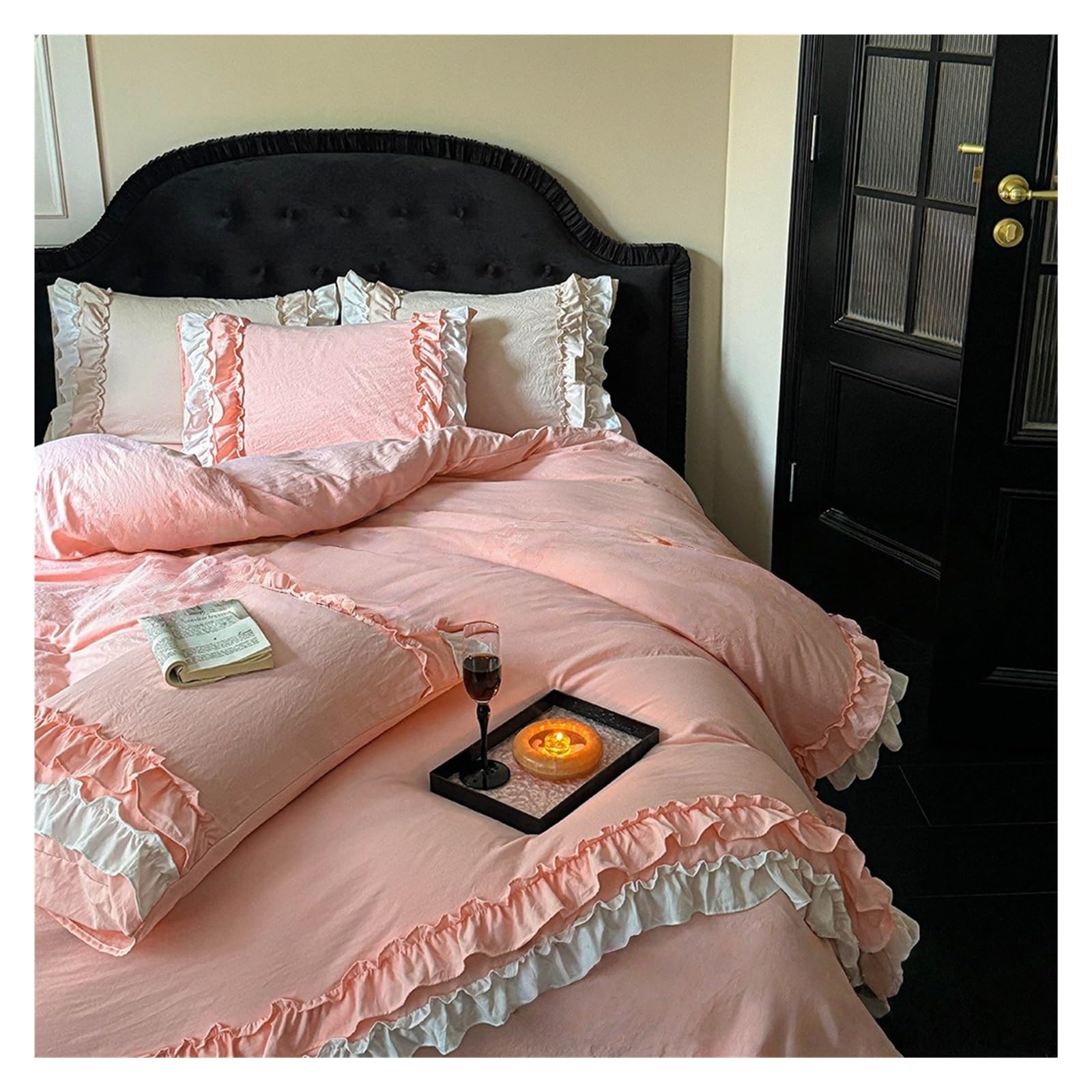 Housse de couette volants en dentelle style lit de luxe King Size