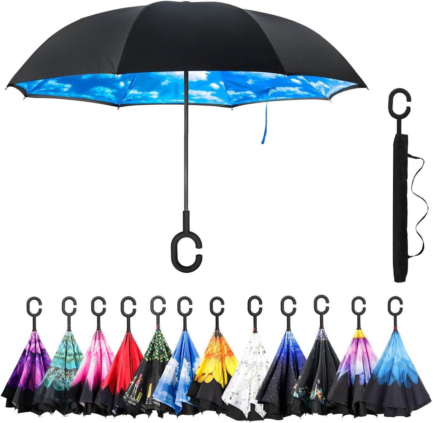 Amagoing Car Inverted Umbrella Double Layer Windproof Reverse Umbrella for Rain Sun