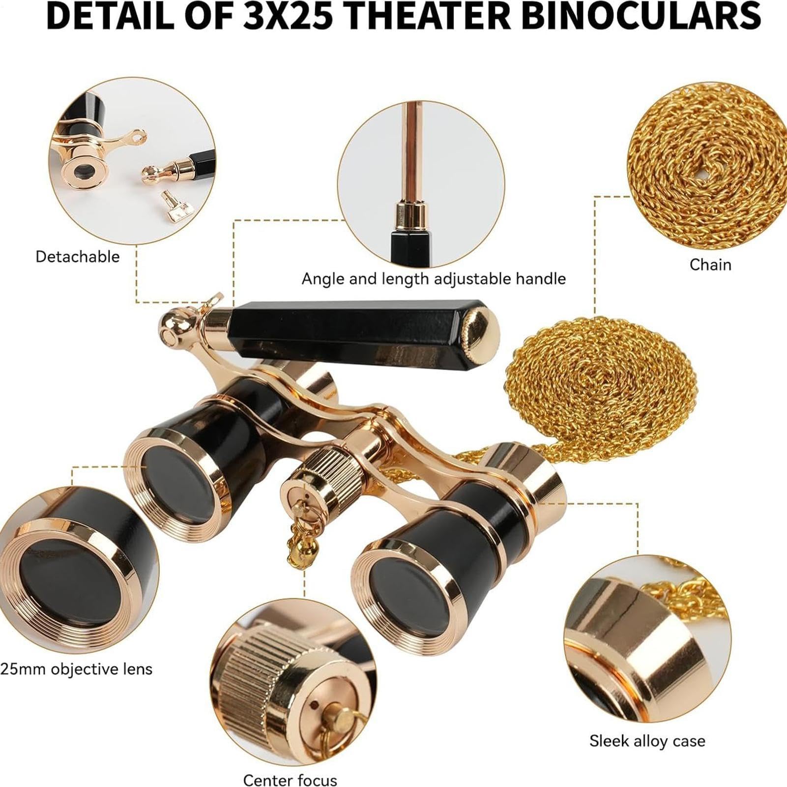 Binocolo occhiali 3X25 - Binocolo teatrale vintage | Compact Lorgne