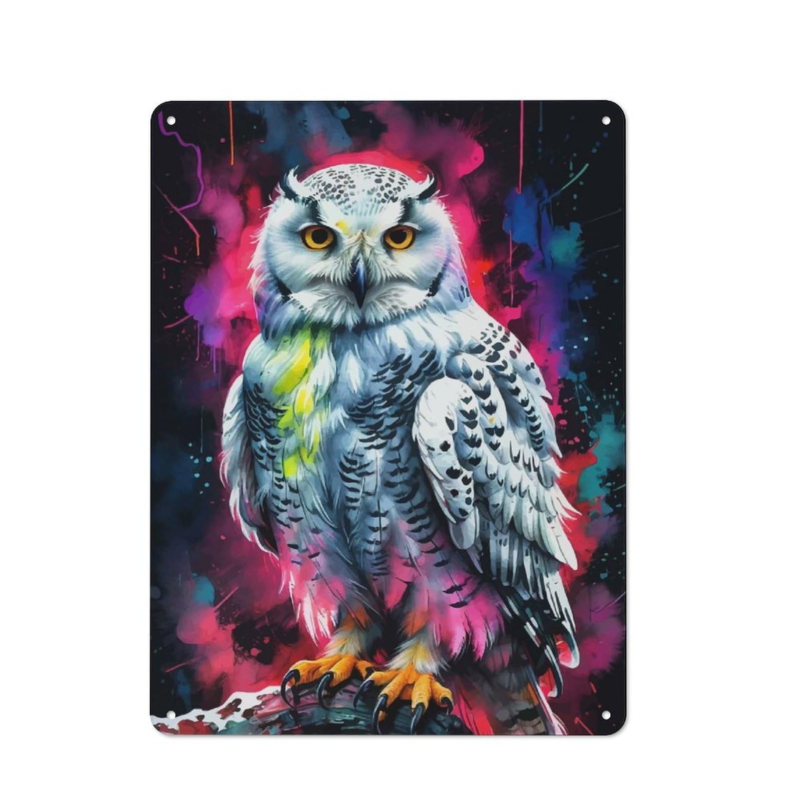 Junmoney Snowy Owl Watercolor Art Metal Wall Sign 40X30cm, Retro Decor For Garage Wall, For Kitchen, Dining Room And Home Bar Wall Decor