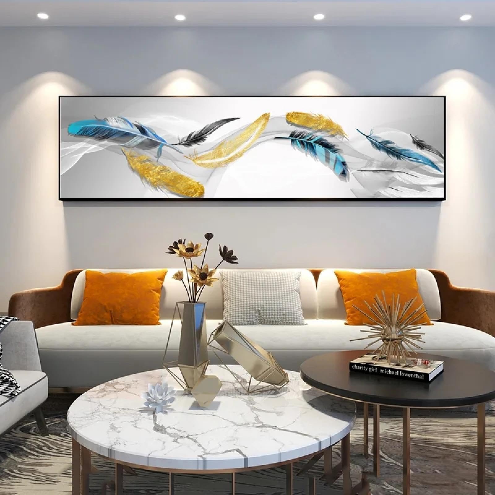 Tableau plumes de luxe légères pour une décoration murale raffinée - 5