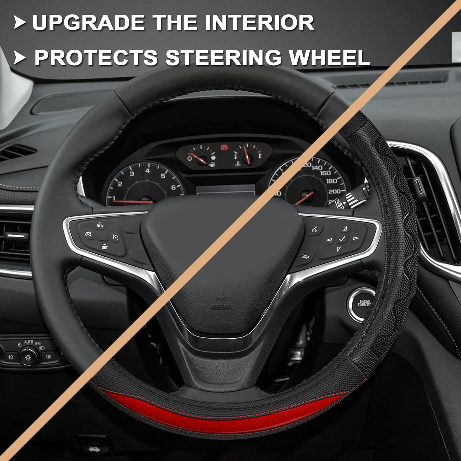 GIANT PANDA Steering Wheel Cover for Chevy Silverado - Car Steering Wheel Cover for Chevrolet Colorado Tahoe - Red