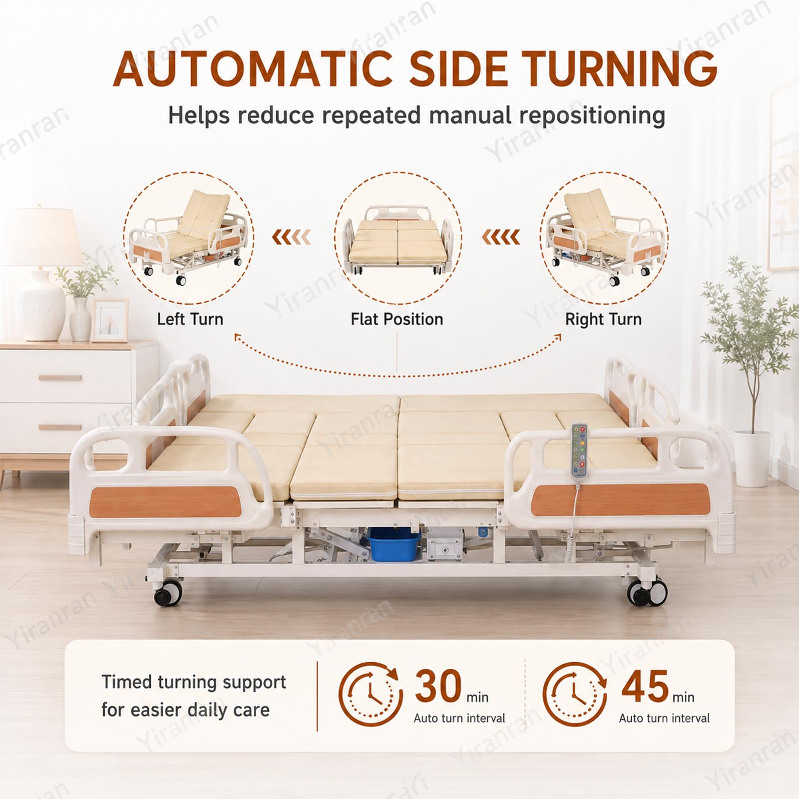 Letto Medico Completamente Elettrico Per Uso Domestico, Letto Ospedaliero Elettrico Con Sollevamento, Telecomando, Funzione Di Rotazione Laterale Temporizzata, Sedia Comoda, Sponde Laterali,
