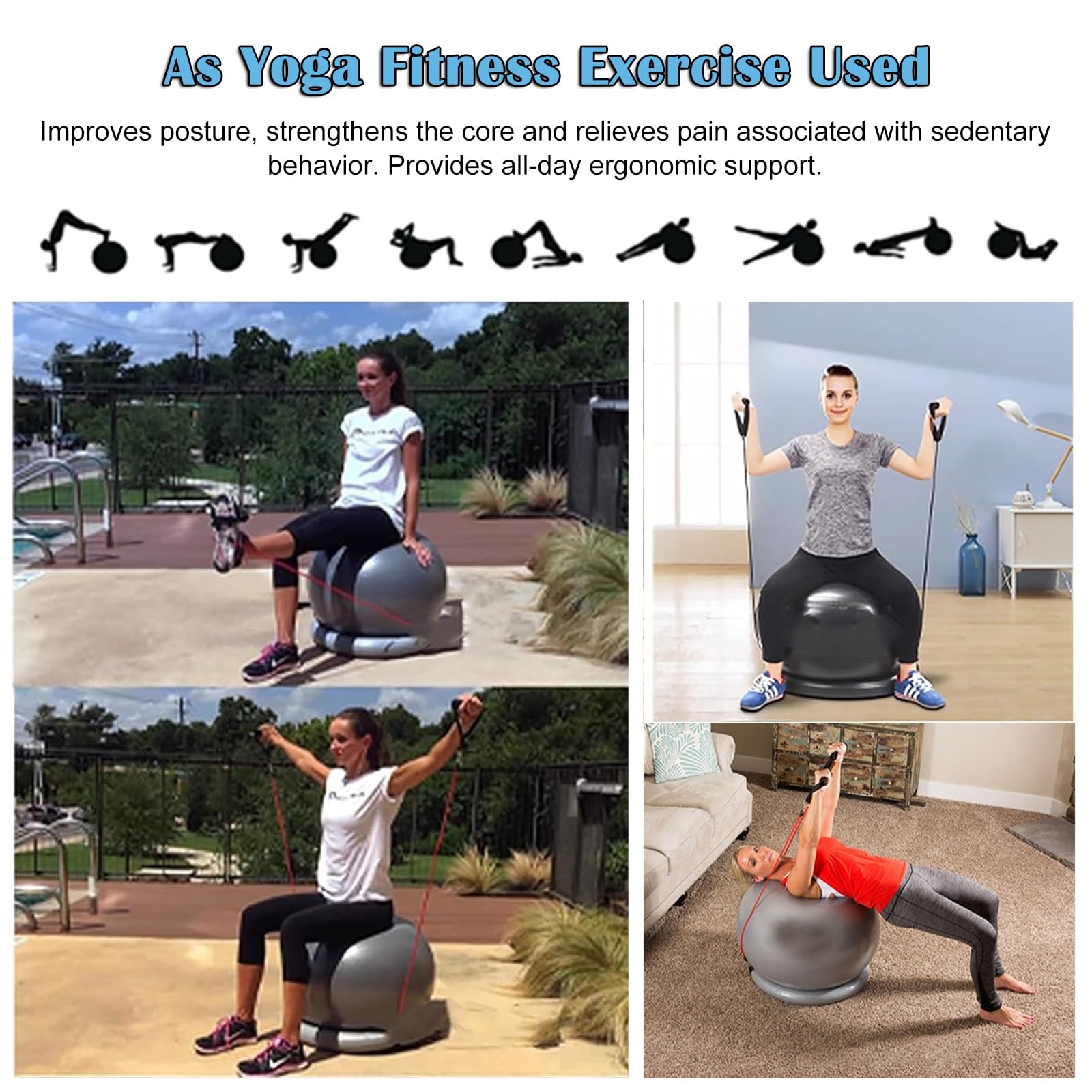 55cm 65cm 75cm Sitting Ball Chair for Office Home Desk, Yoga Ball Fitness Pilates Ball with Stability Base & Resistance Bands, Balance Fitness Ball Seat to Relieve Back Pain(Diameter 75cm(29 4/8 inch)