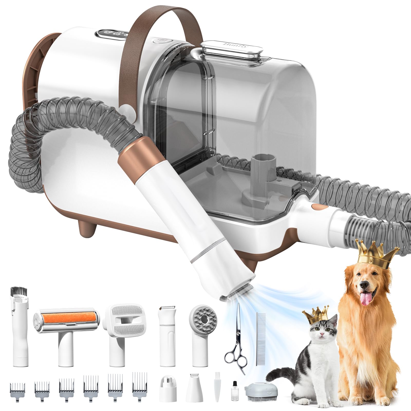 Bunfly Dog Grooming Kit & Dog Hair Vacuum, 3L Large Capacity Dust Cup,13,000KPa Powerful Suction, 99% Pet Hair Removal, 16 Grooming Tools for Dogs,