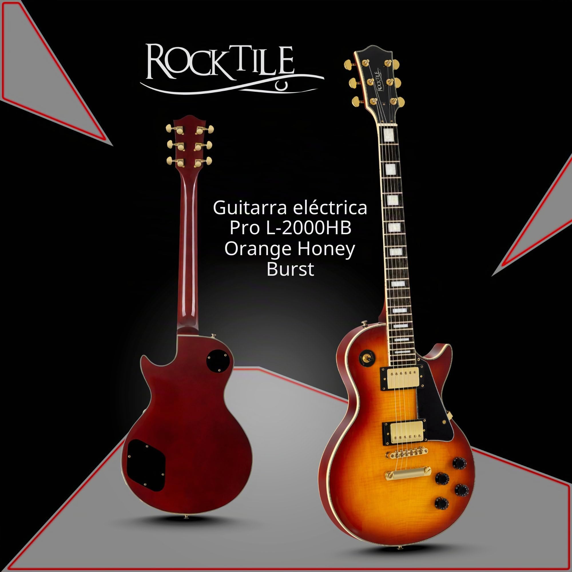 Rocktile Pro L-200OHB Guitarra Eléctrica - Cuerpo: Caoba - 2 Humbucker Pickups - Mástil de arce encolado - Diapasón de palisandro - Puente Tune-O-matic y Stop Bar Tailpiece - Orange Honey Burst
