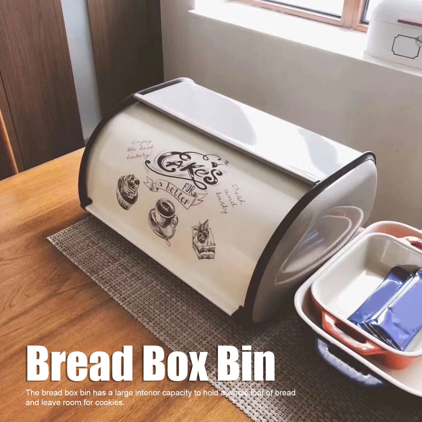Brotkasten Metall, Grau, Brot Aufbewahrungsbox mit Roll-Deckel, Retro Brotbox für Brot Brötchen Kuchen, 34.5x23x14.5cm