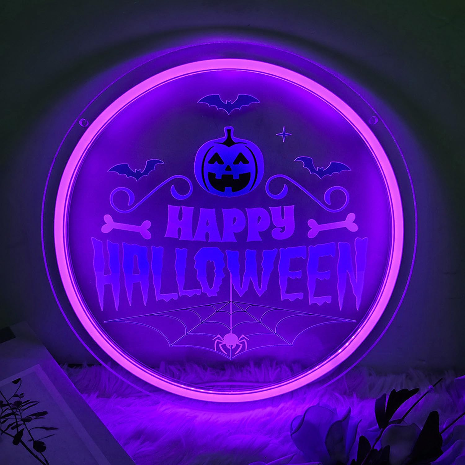 HFHungkeong Halloween Decorations LED Happy Halloween Neon Light up Signs for Halloween Fall Party Indoor Home Fireplace Window Wall Door Hanging Decor,5V USB Powered — image 1