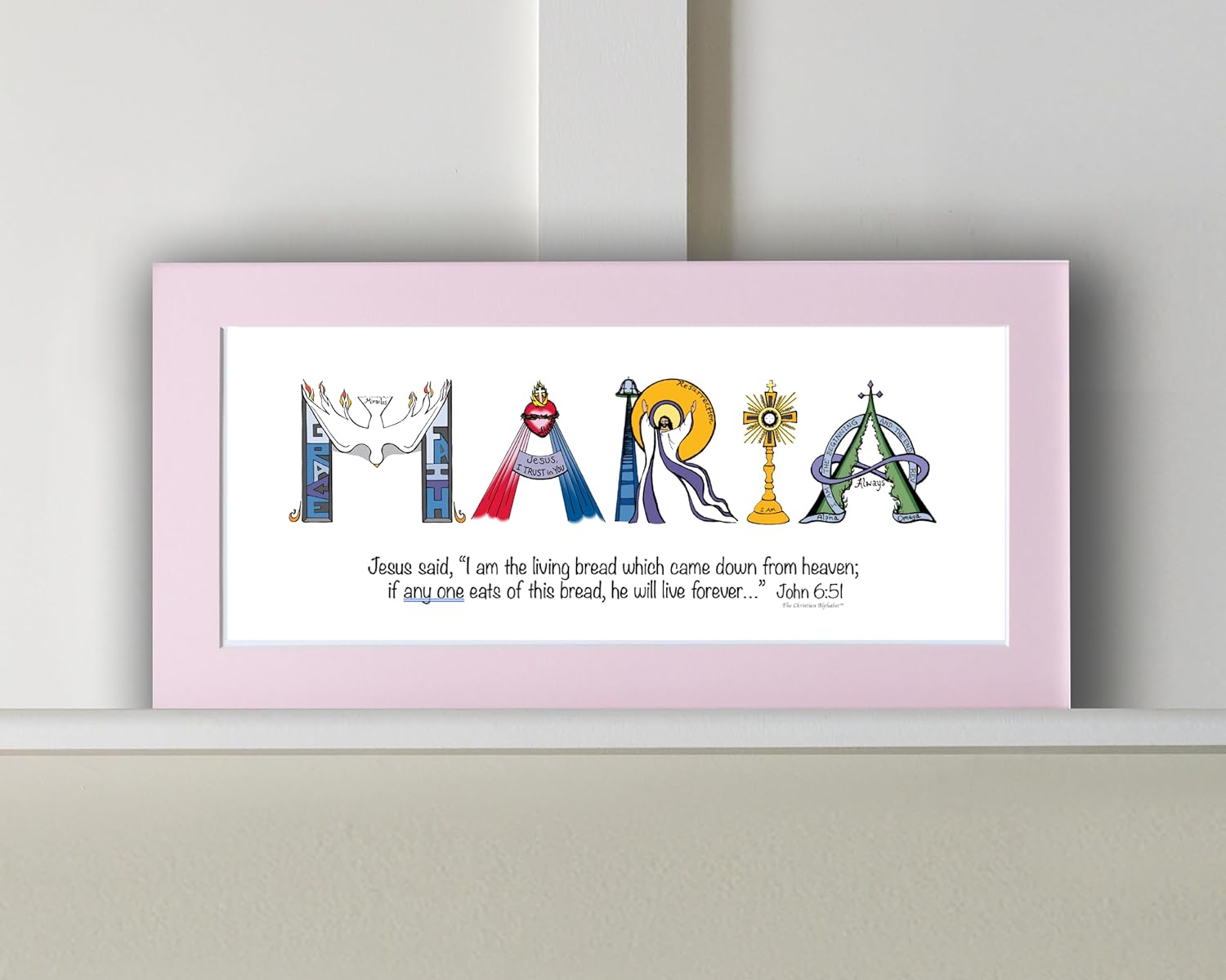 The Christian Alphabet First Communion Gift Personalized - For Boys or Girls with Bible Verse - 10x20 Matted Print *Frame Option*