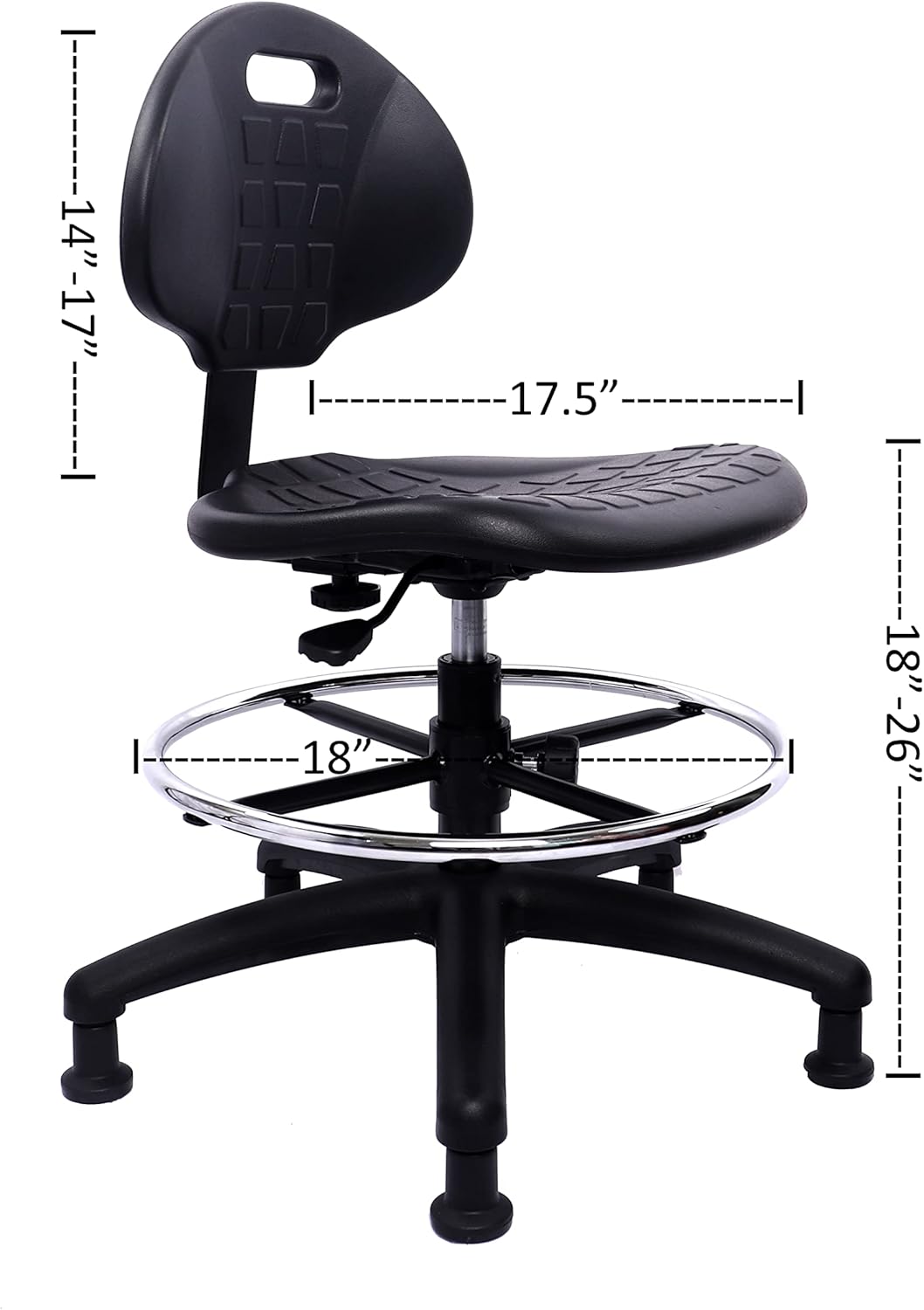 Chair Master Drafting Stool - Easy to Clean! Ergonomic Polyurethane Chair. Seat Height (18"-26") Adjustable w/Heavy Duty Footring for Home, Automotive, Lab, Cleanroom (Glides, Medium Stool)