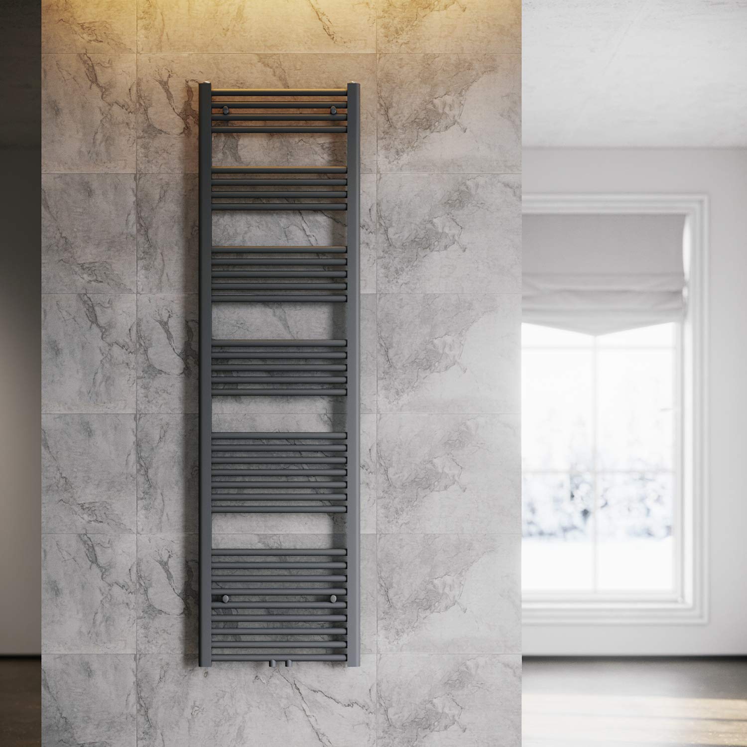 SONNI Grzejnik łazienkowy 1800 x 500 mm suszarka na ręczniki antracyt 833 W Design ogrzewacz do ręczników łazienka przyłącze środkowe ogrzewanie
