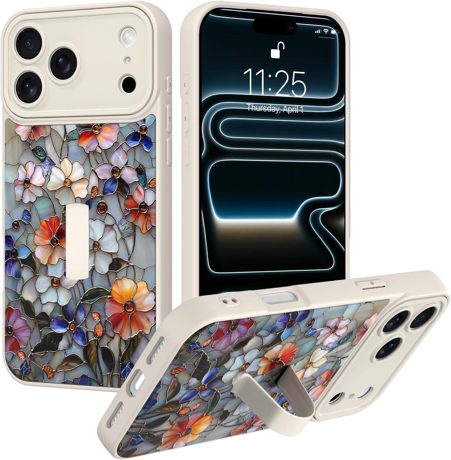 Case for iPhone 17 Pro Max with Finger Hand Strap Kickstand [Compatible with Magsafe] Cute Marble Pressed Flower Pattern Design for Women Man Slim Full Camera Protection Shockproof Phone Case