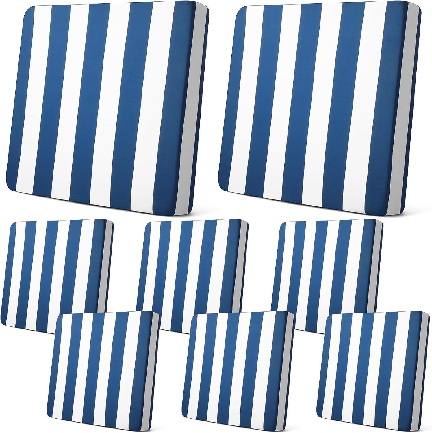 Newwiee 8pcs Patio Stretch Cushion Covers Stripe Outdoor Cushion Covers Replacement Patio Furniture Couch Slipcover Sofa Chair Seat, Thin Fabric Breathable Soft Flexibility Protector(Dark Grey Blue)