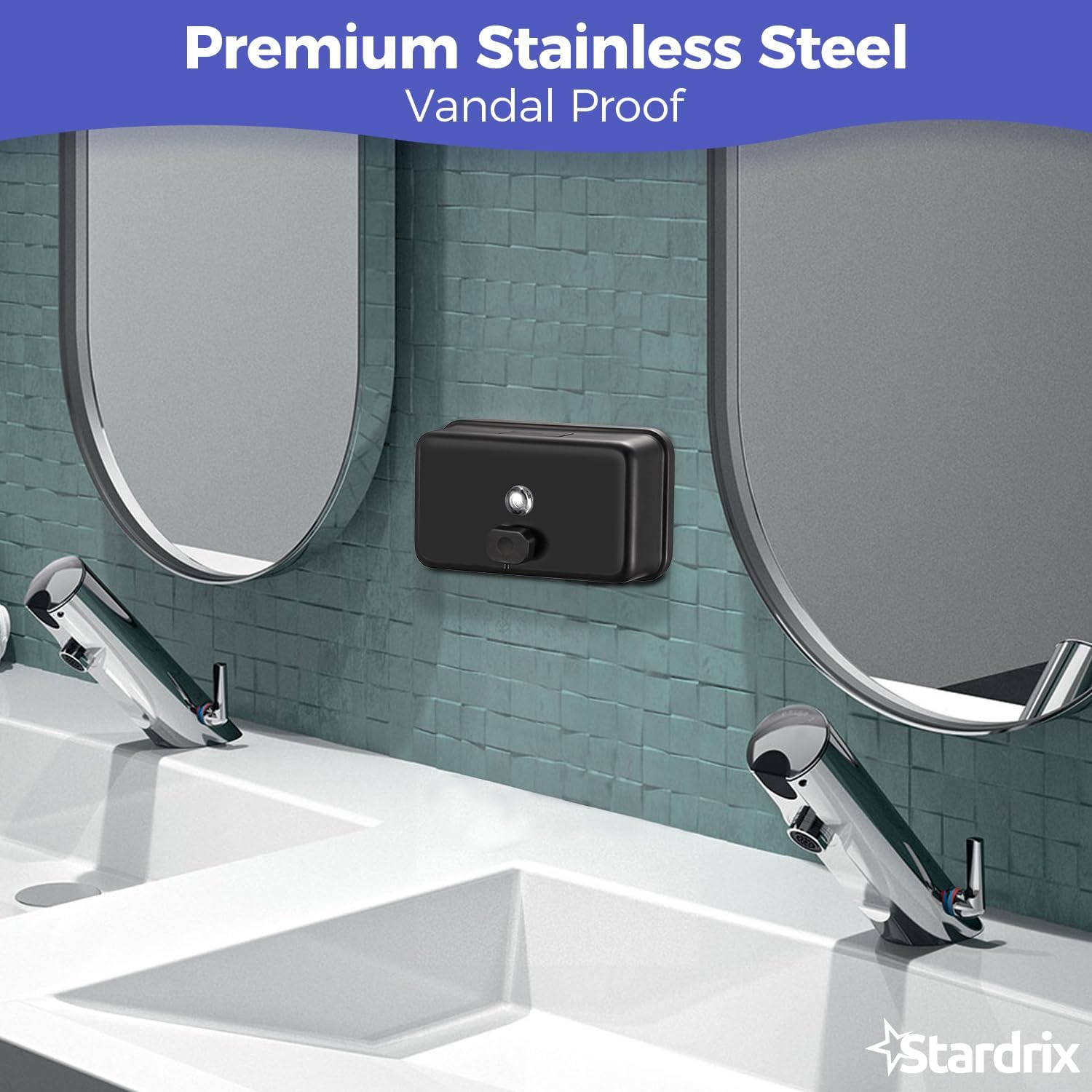 Matte Black Stainless Steel Horizontal 1100ml/37oz Capacity Commercial-Grade Soap Dispenser, Wall-Mounted Bathroom Hand Soap Dispenser with Corrosion-Proof Lining and Anti-Leak Pump - Image 5