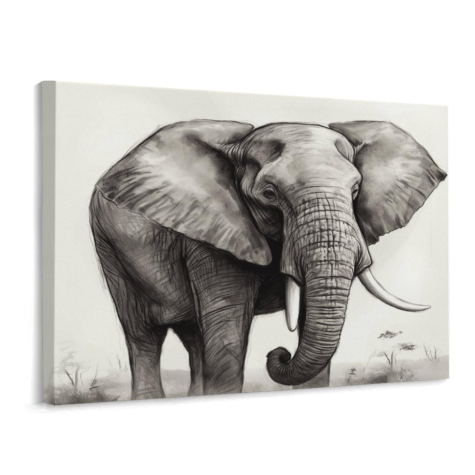 Fodpand Frame-Style Elephant Sketch Bathroom Wall Art Canvas Prints, Artwork For Walls For Living Room Hallway Stair Office Wall Decor, Pictures Home Decor 15.7X11.8 Inch
