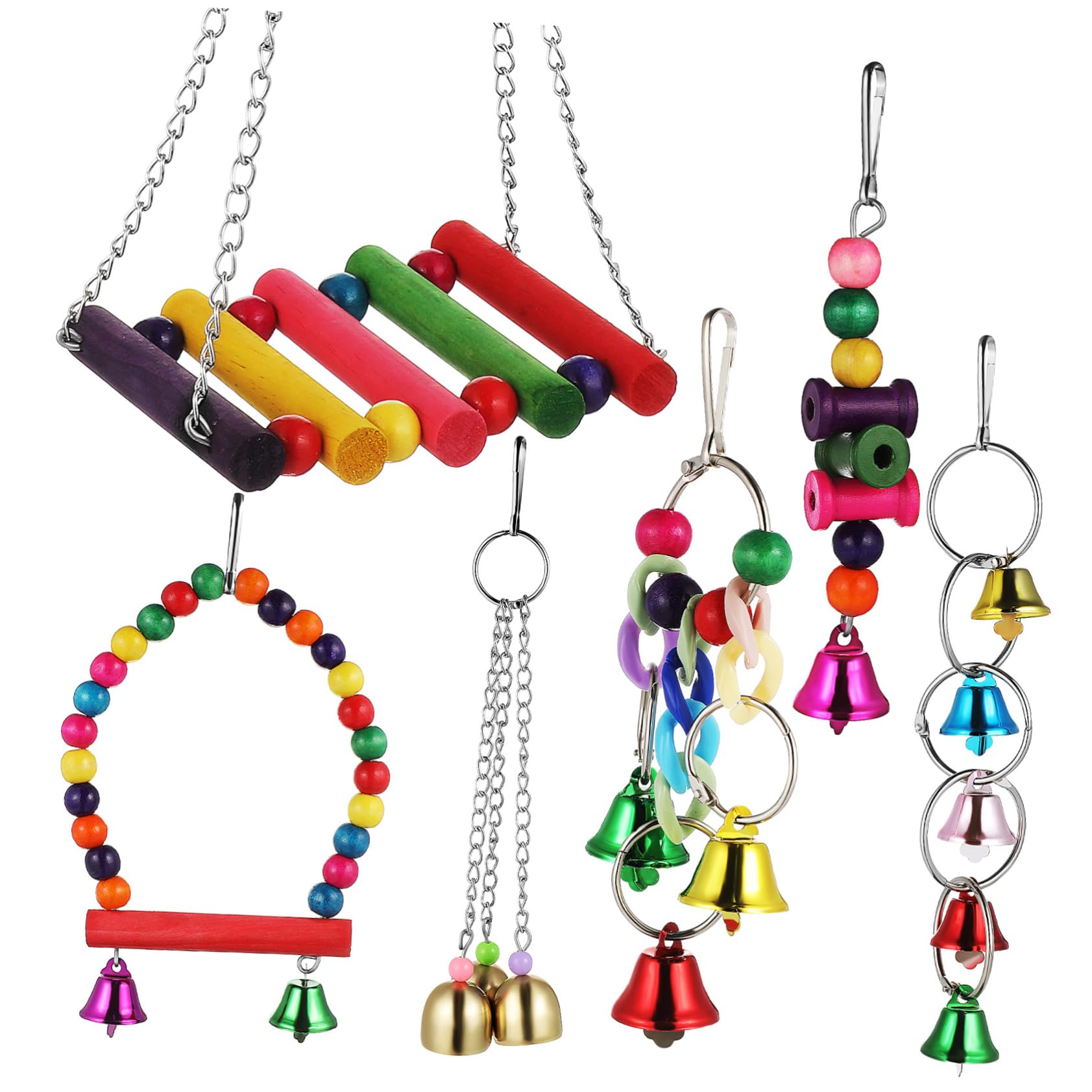 POPETPOP 1Set Bird Swing Chime Hammock Perch Stand for Parakeets and Birds Durable Construction Easy to Attach Fun Play Options Design