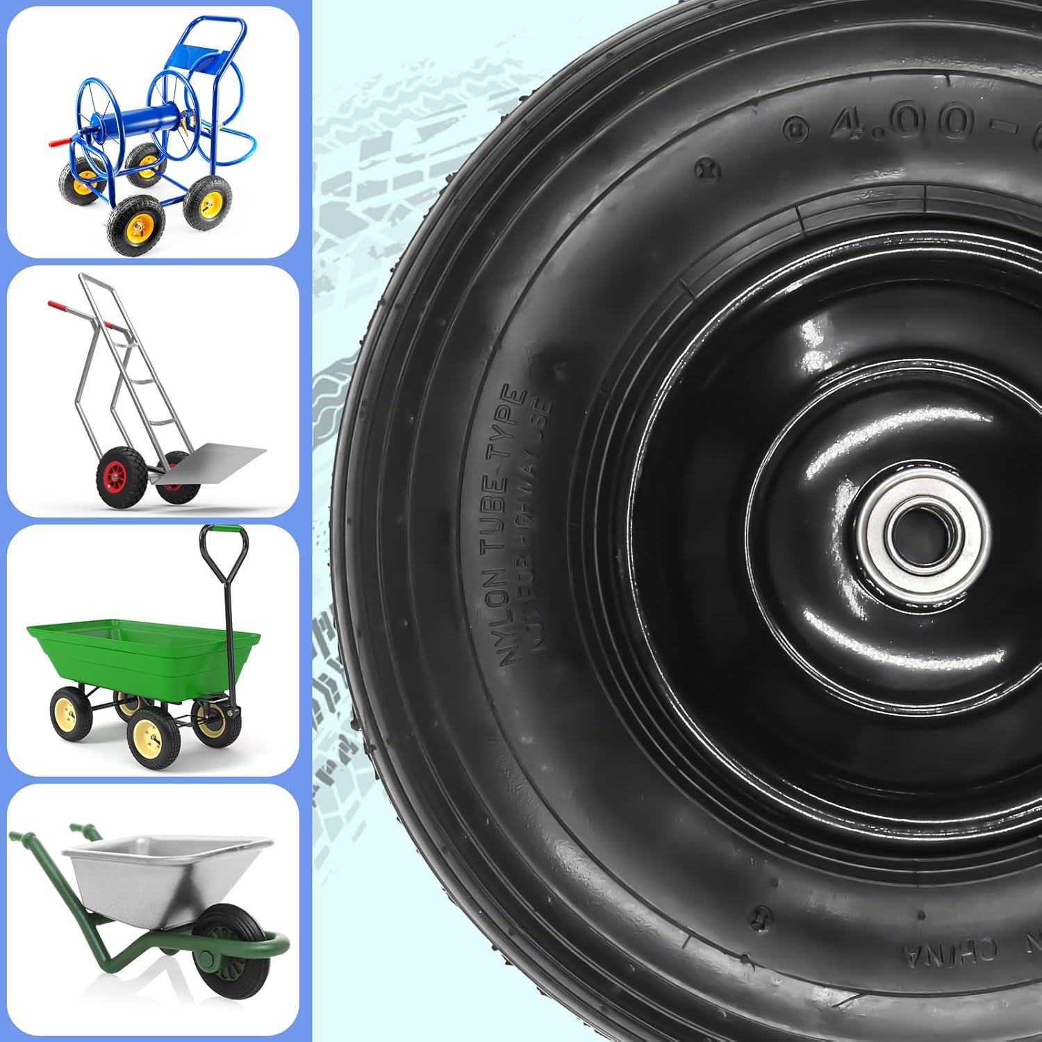 SIMEIQI 13×4.00-6” Pneumatic Tire and Wheel Compatible with Wheelbarrow,5/8" and 3/4" Bearings Centered Hub for Garden Carts Trolley Dolly