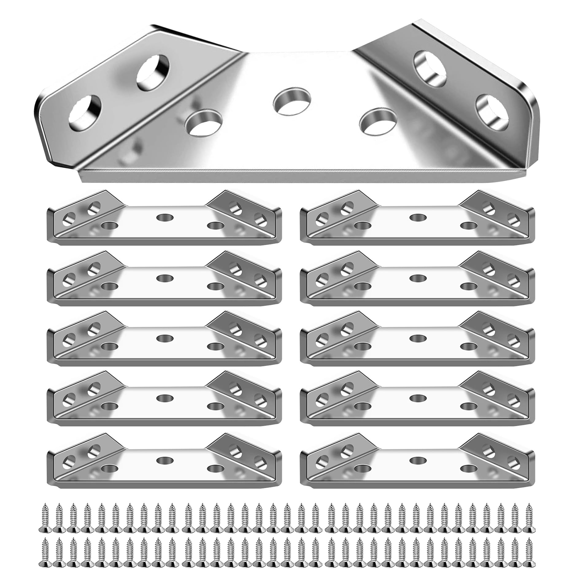 10 Pcs Stainless Steel Corner Brackets, Heavy Duty Brackets, L Brackets, Metal Brackets, Steel Brackets, Corner Bracket, Suitable for Fixing and Repairing Furniture, Shelves, Windows, and cabinets