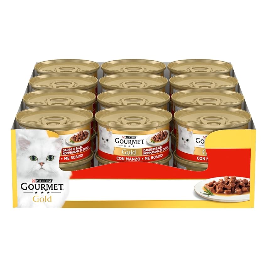 Immagine del prodotto Purina Gourmet Gold Dadini in Salsa Cibo Umido per Gatti con Manzo, 24 Lattine da 85g