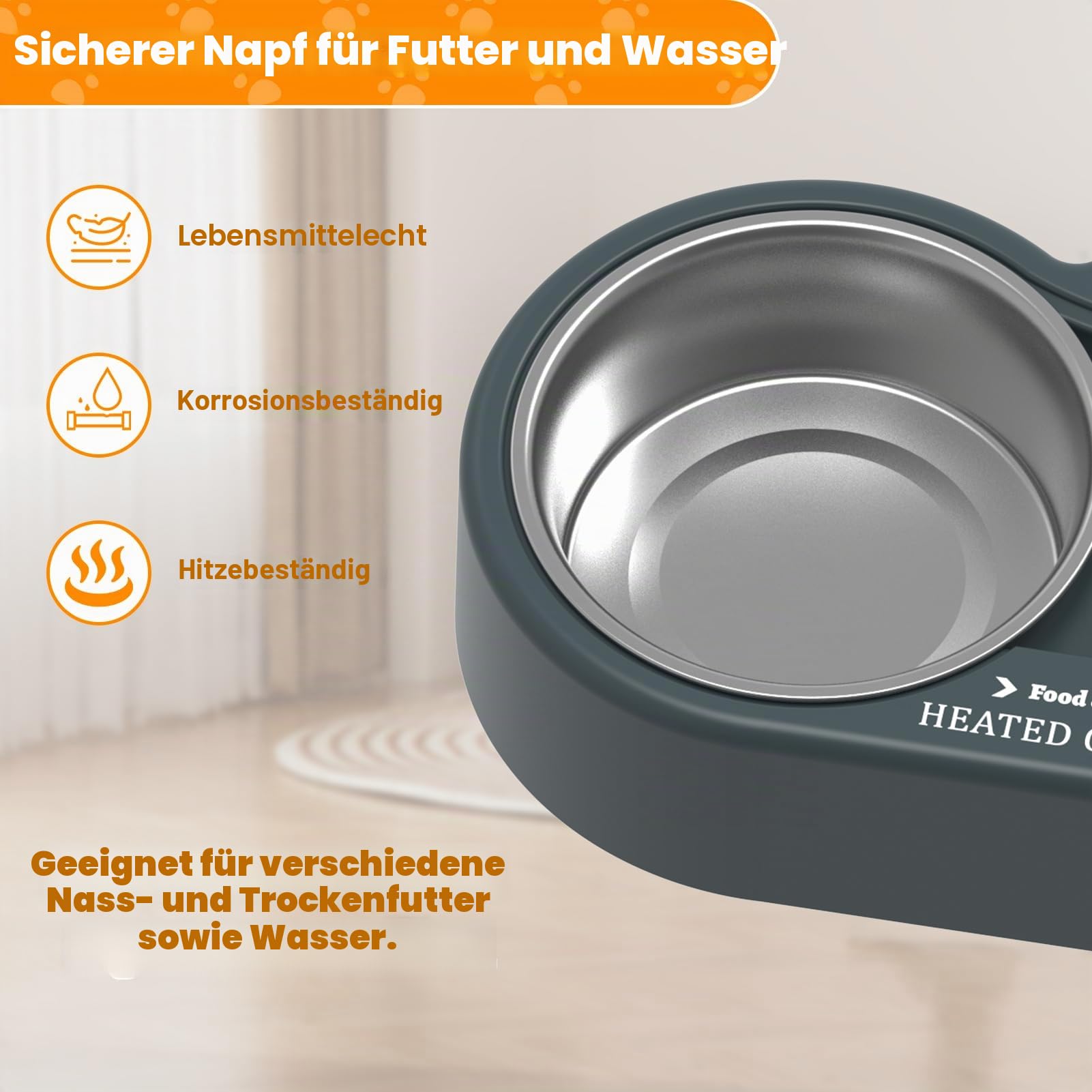 Beheizter Katzennapf im Winter, beheizter Futternapf für den Außenbereich mit doppeltem Edelstahlnapf, 652 ml, beheizter Wasser-Futternapf für Katze, Haustier, thermischer Futternapf bietet