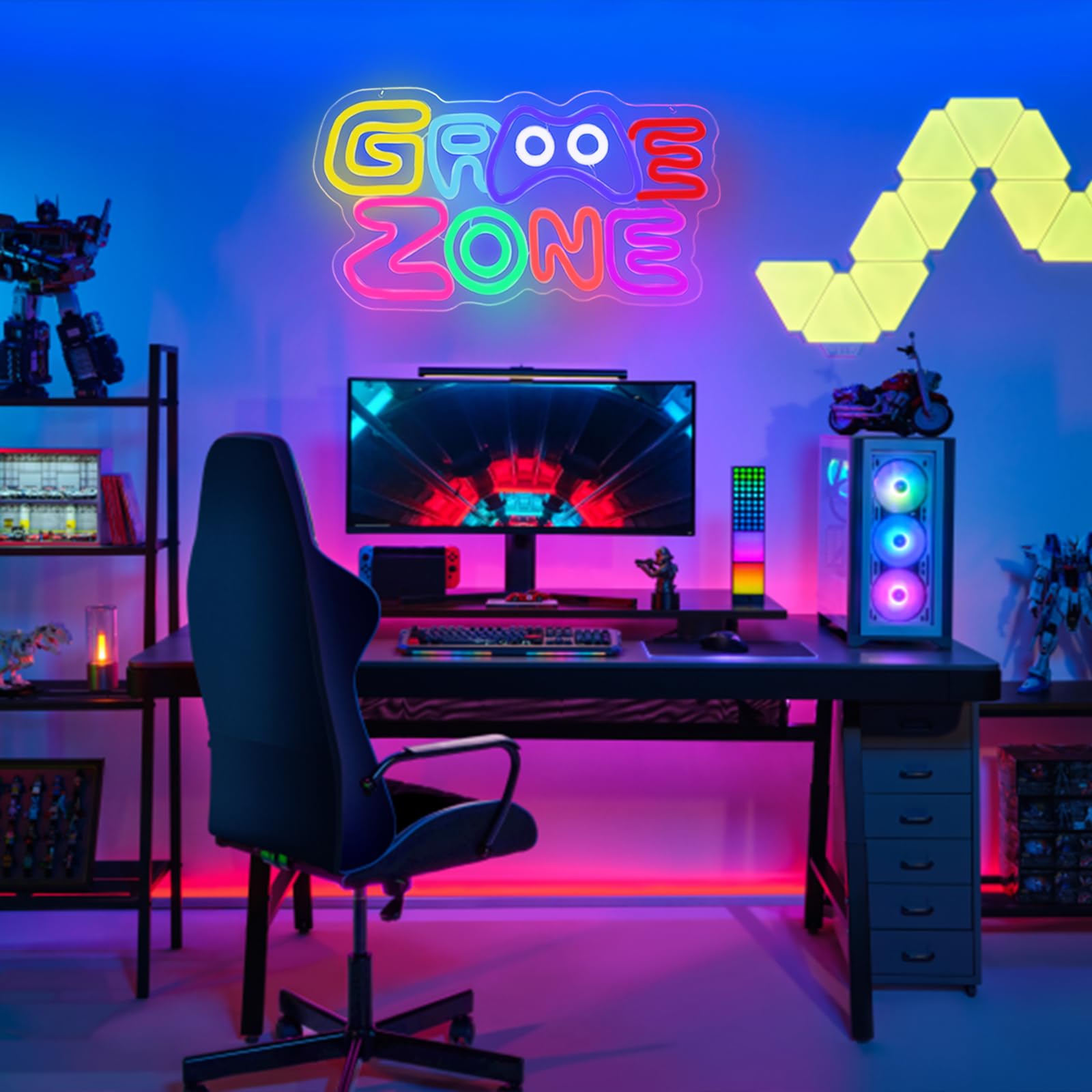 Gaming Zone Neon Schild, Buntes LED Gaming Neon Licht für Wanddekoration, USB betriebene dimmbare bunte für Schlafzimmer Bar Gaming Zimmer, Wand, Schreibtisch Dekoration,Geschenk für Gamer (B)