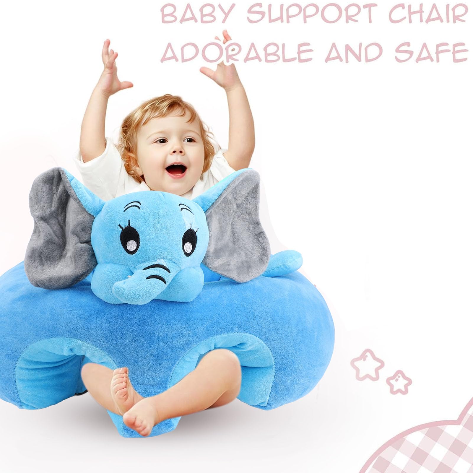 Sofa dla Niemowląt w Kształcie Słonia - Miękkie Zwierzęce, Urocze Krzesło do Nauki dla Niemowląt i Małych Dzieci, Ergonomiczne Krzesło do Siedzenia z antypoślizgową podstawą, 21,7 X 21,7 Cala