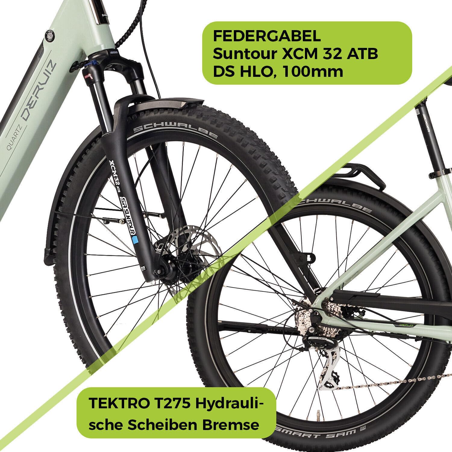 DERUIZ Quartz SUV E-Bike 27,5 Zoll Tiefeinsteiger Damen & Herren StVZO | 250W Heckmotor 55 Nm, 48V 644Wh Akku bis 160 km, Shimano 8-Gang, hydraulische Scheibenbremsen, RH 46 cm