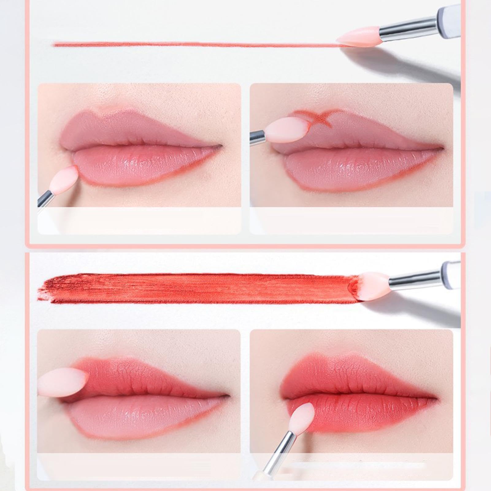 Lot de 3 pinceaux à lèvres en silicone avec couvercle - Applicateur de baume à lèvres réutilisable - Portable - Pinceau applicateur de rouge à lèvres avec couvercle pour