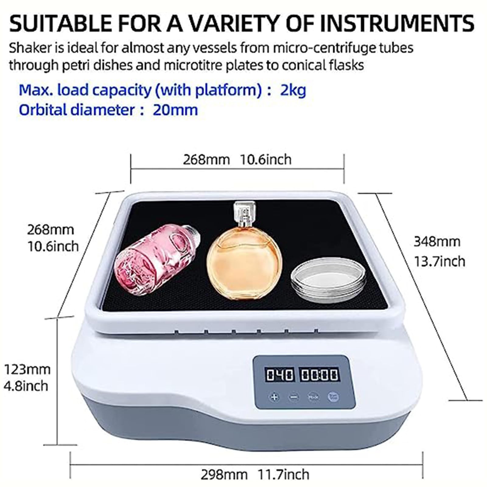 Agitador orbital digital, coctelera compacta de laboratorio con velocidad ajustable 40-200 rpm, pantalla LED para velocidad y tiempo, ideal para laboratorios y aulas