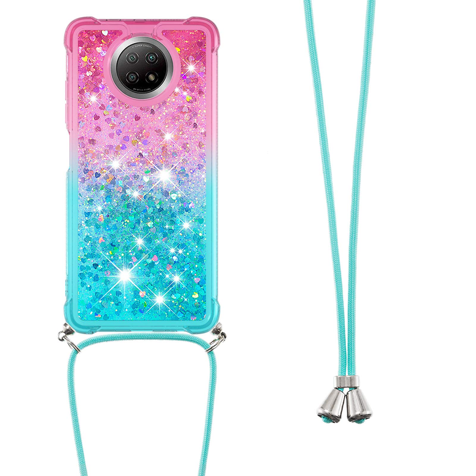 MRSTER Custodia con Collana per Xiaomi Redmi Note 9S, Brillantini Liquido Sabbie Mobili Bumper TPU Case con Cordino Cinturino Lanyard Cover per Xiaomi Redmi Note 9 PRO. LP Star Pink