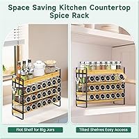 Vista 5 de EsLuker.ly Spice Seasoning Rack Organizer Kitchen Countertop, 4 Tier Bamboo Spice Shelf Holder Storage with 4 Hooks, Wall Mounted Freestanding Stand