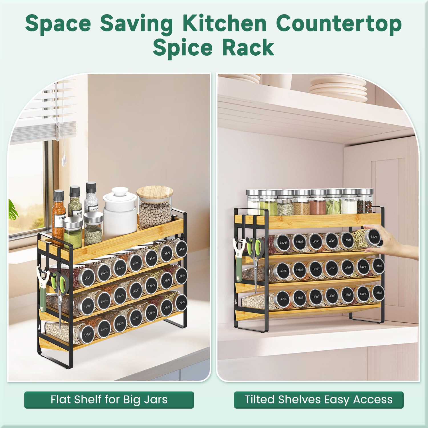 EsLuker.ly Gewürzregal Gewürz Holz Organizer Gewürzorganizer, 4-stufiges Bambus Spice Rack Organizer Gewürzregale Gewürzständer Gewürzhalter Gewurzregalsystem Stehend & Wand für Küchen Speisekammer