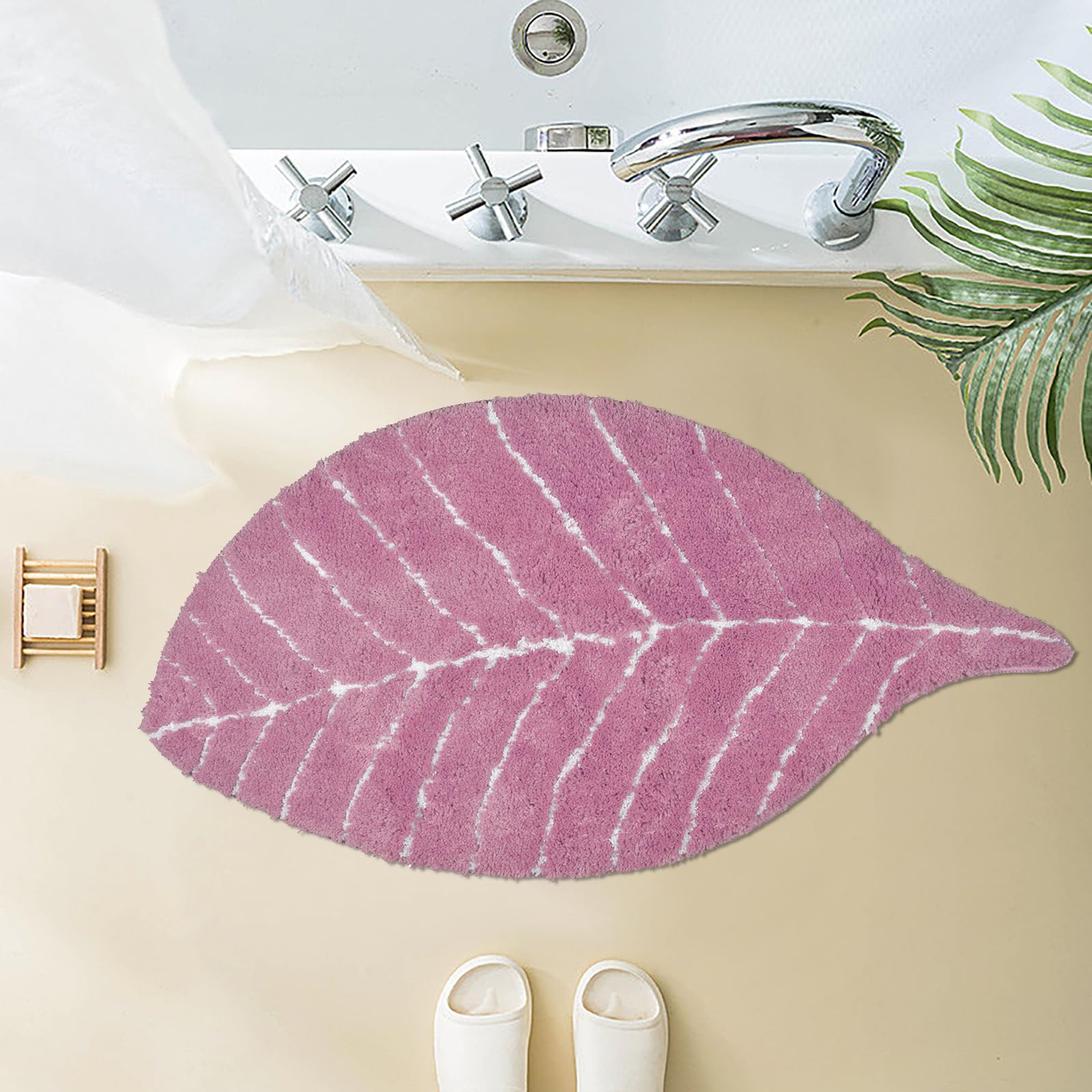 Cute Doormat for Kids - Microfiber Absorbent Bathroom Mats - Front Door Mat Carpet Floor Rug, Leaf Shape 19.7" x 37.4", Lavender