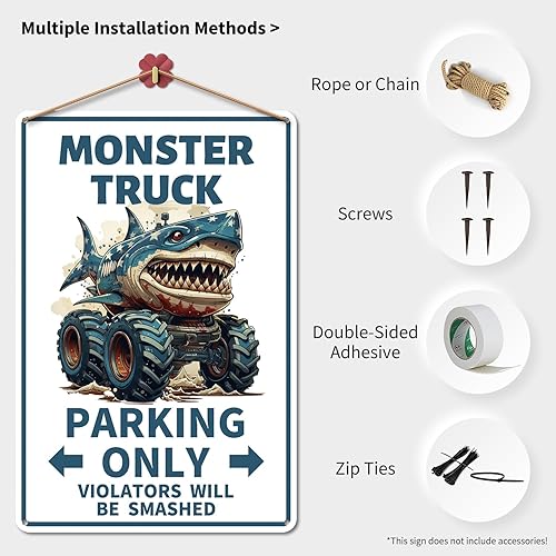 Miniatura 3 de Letrero de metal para decoración de habitación de niños Monster Truck Parking Only, decoración de pared para dormitorio, accesorios de fiesta de