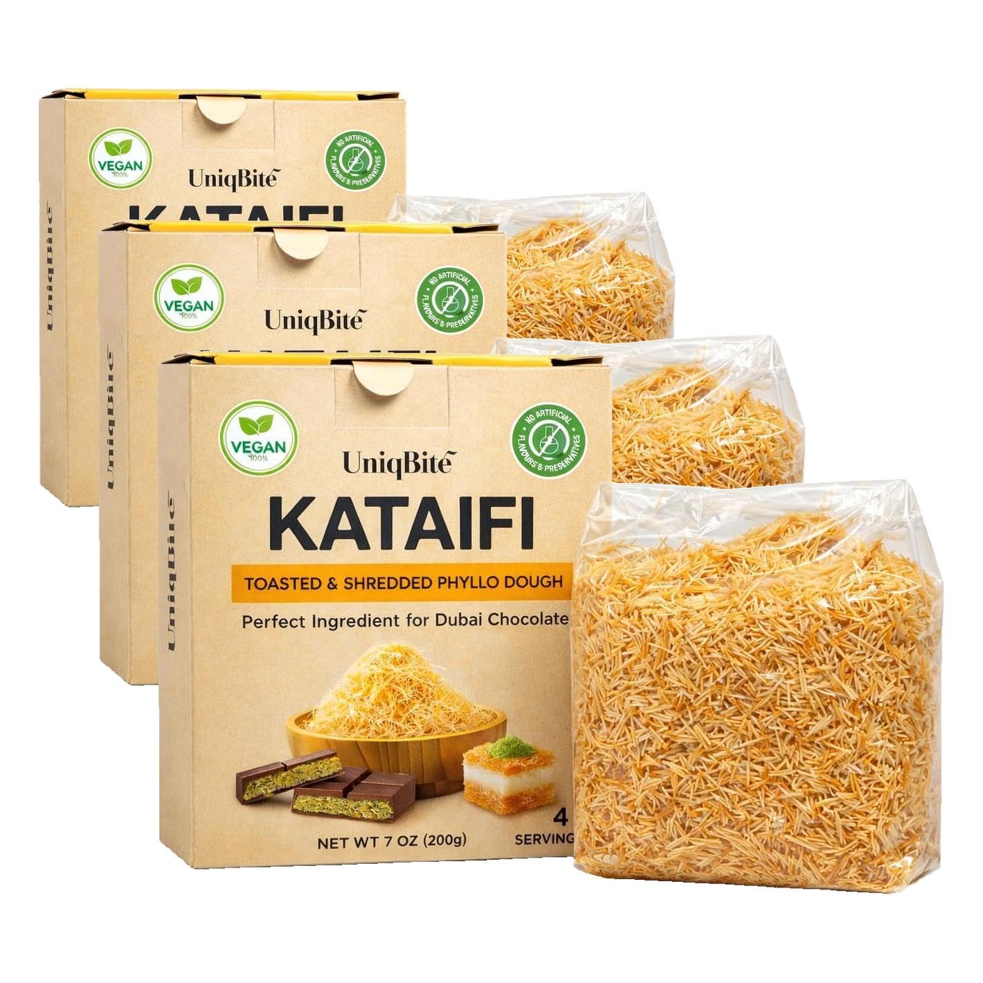 Toasted Kataifi Pastry for Dubai Chocolate | 7 oz (200g) | Ready to Use Crispy Kadayif Shredded Fillo Dough (Pack of 3)