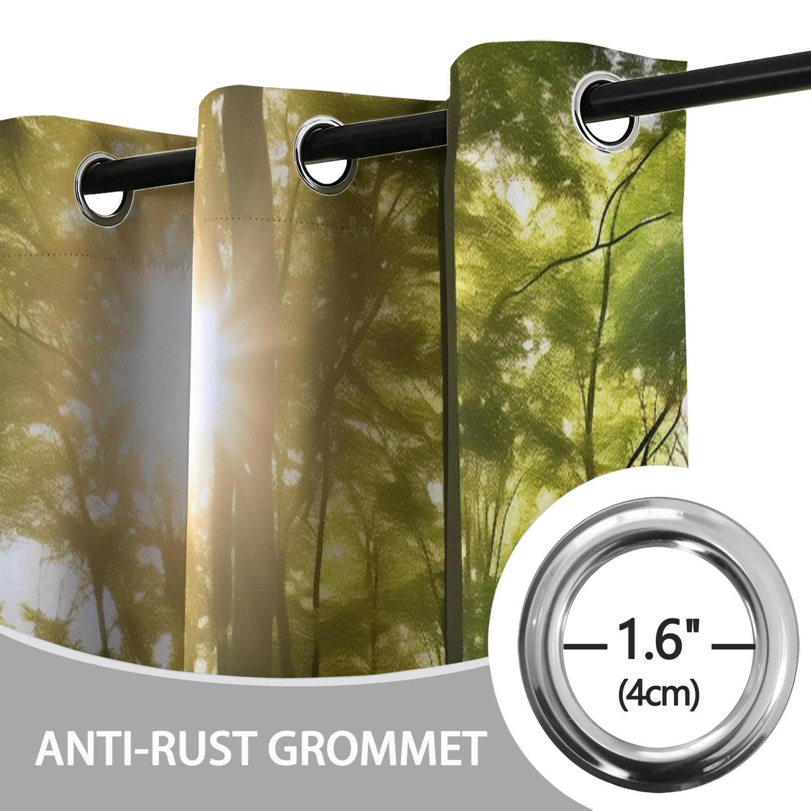 Generisch Vorhänge Natürliche Landschaft Gardinen Verdunkelung Blickdicht mit Ösen für Schlafzimmer H 245 x B 100 cm (2er Pack), Wald Wiese Sonne Bedruckte ThermoVorhang für Wohnzimmer