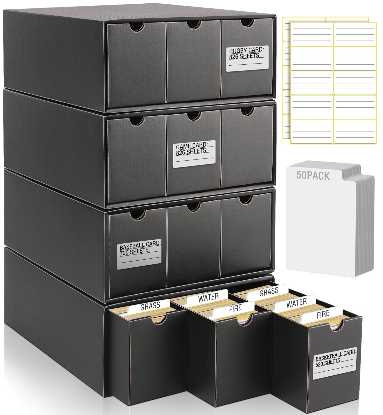 Kitoyz 8000+Trading Card Storage Boxes with 50 Card Storage Box Dividers,Baseball Footall Sport Card Storage Collection Compatible with Game Cards