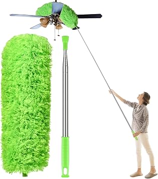 Dusters for Cleaning High Ceiling Fan, Newliton Microfiber Feather Duster with 30'' to 100'' Telescoping Extension Pole, Long Extendable Duster for Home Car Furniture Cobweb, Green