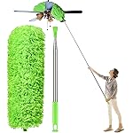 Dusters for Cleaning High Ceiling Fan, Newliton Microfiber Feather Duster with 30\'\' to 100\'\' Telescoping Extension Pole, Long Extendable Duster for Home Car Furniture Cobweb, Green