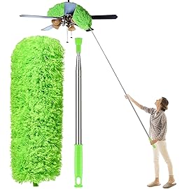 Dusters for Cleaning High Ceiling Fan, Newliton Microfiber Feather Duster with 30\'\' to 100\'\' Telescoping Extension Pole, Long Extendable Duster for Home Car Furniture Cobweb, Green