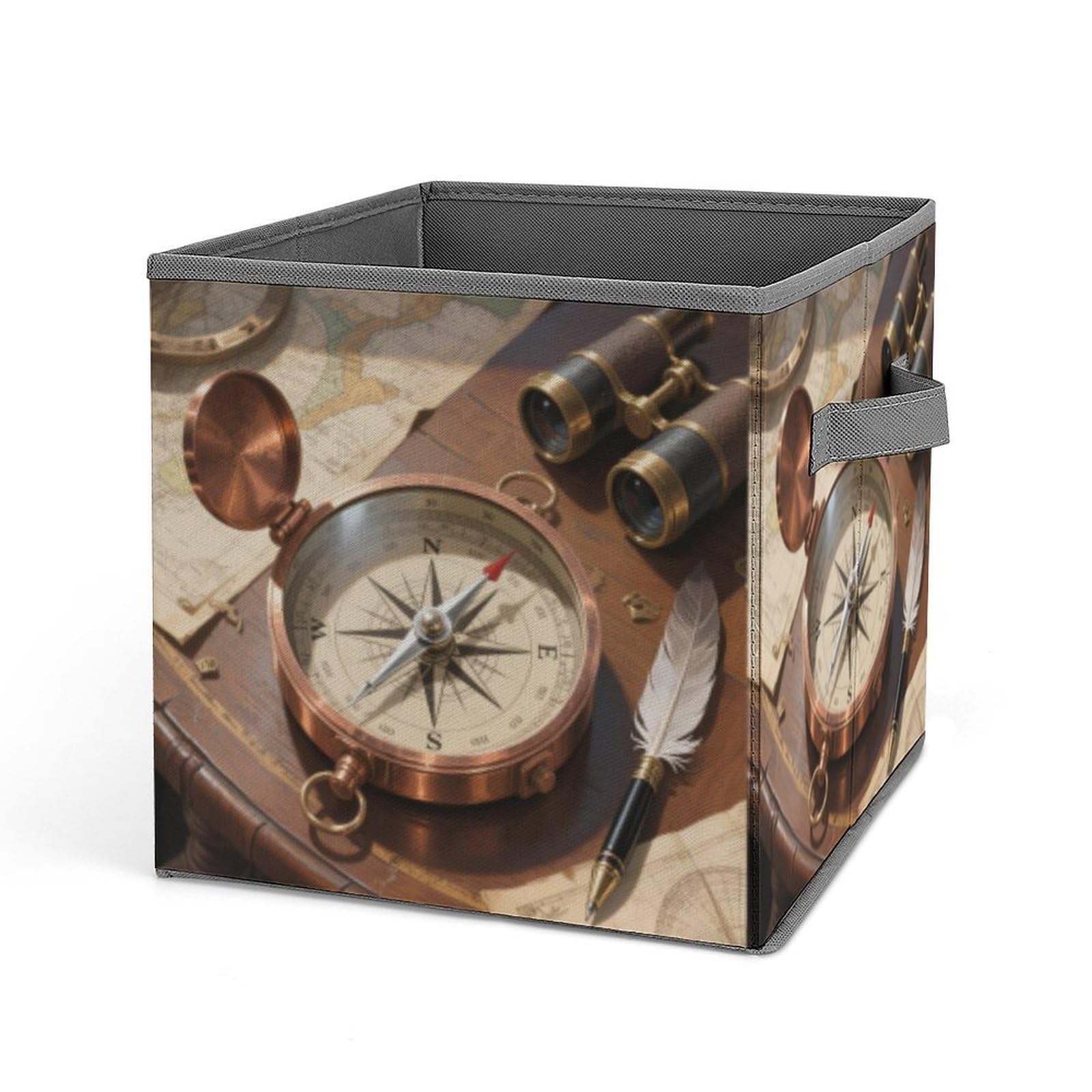 DWVTSLH Compass Cube Storage Bins with Handle, Foldable Storage Cubes, 11 Inch Large Storage Baskets, Washable Fabric Closet Organizer for Shelves, Decorative Clothes Storage Boxes