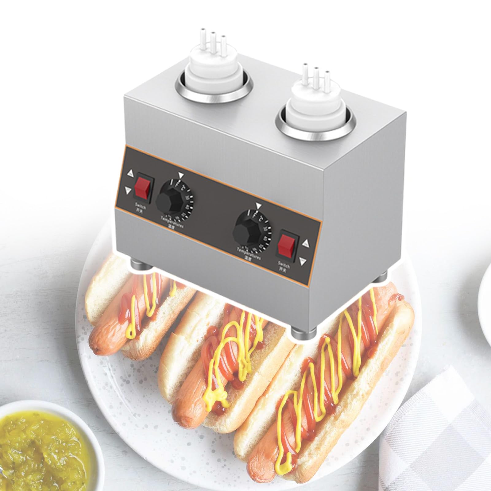 Calentador De Salsa De Temperatura Ajustable, Temperatura Ajustable De 30 A 85 ℃, Dispensador De Calentador De Queso Nacho, Capacidad: Botellas De 650 Ml,2Grid-110V