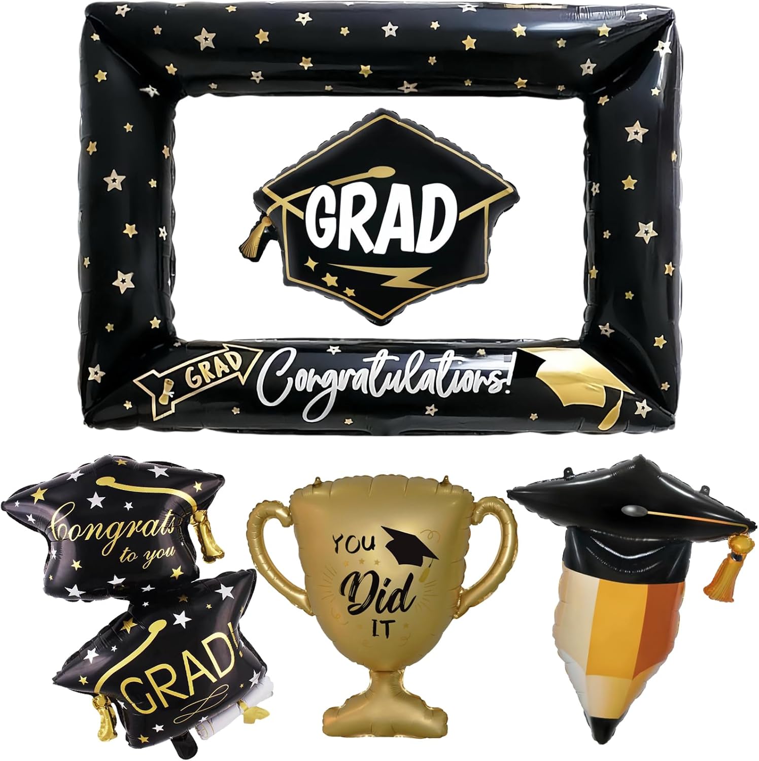 Amazon.com: CON GRADS Large Graduation Balloons Foil Graduation Cap ...